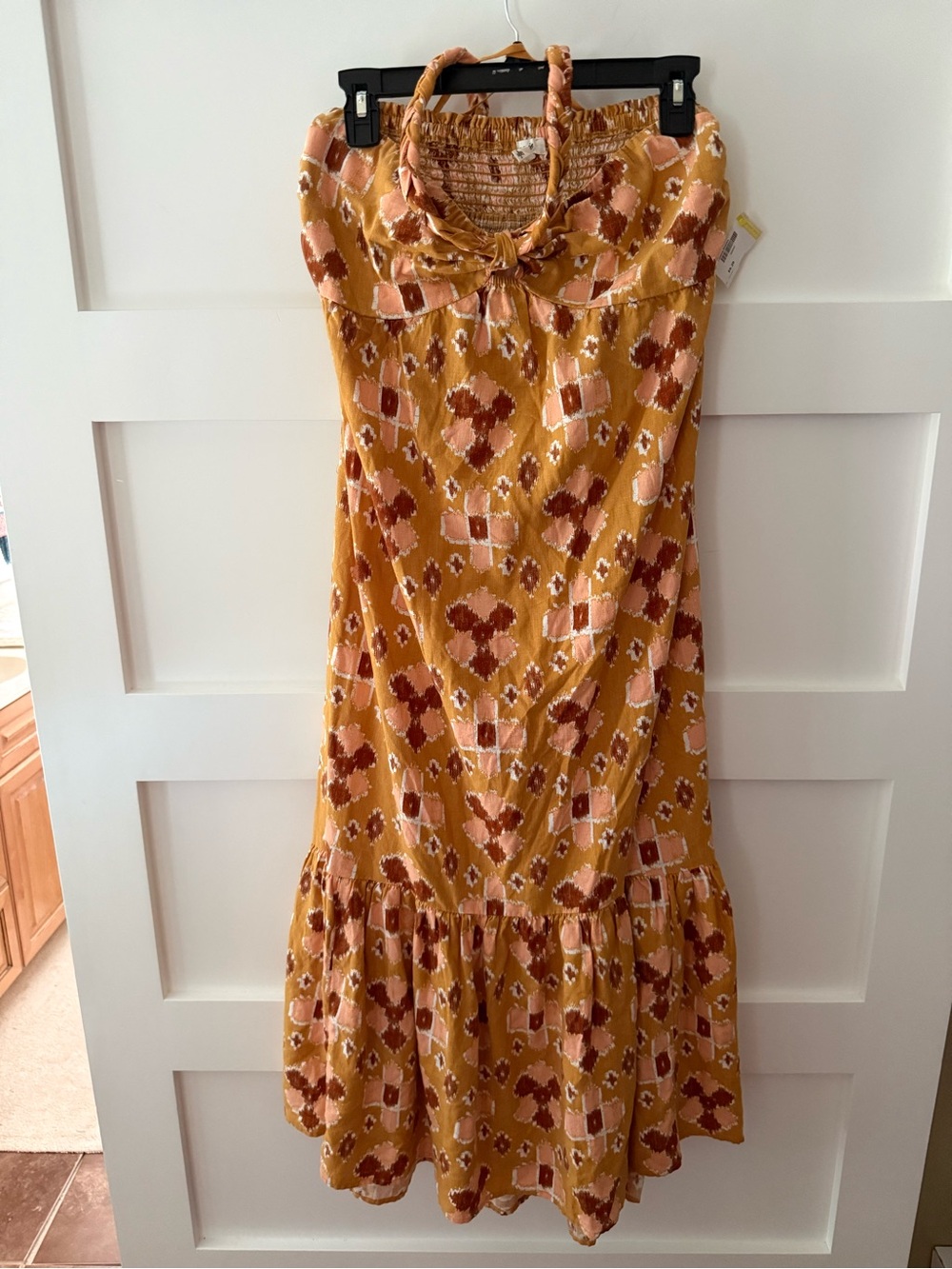 Aerie High Low Halter Maxi Sundress Boho Geometric Ikat Diamond Orange - Picture 3 of 10